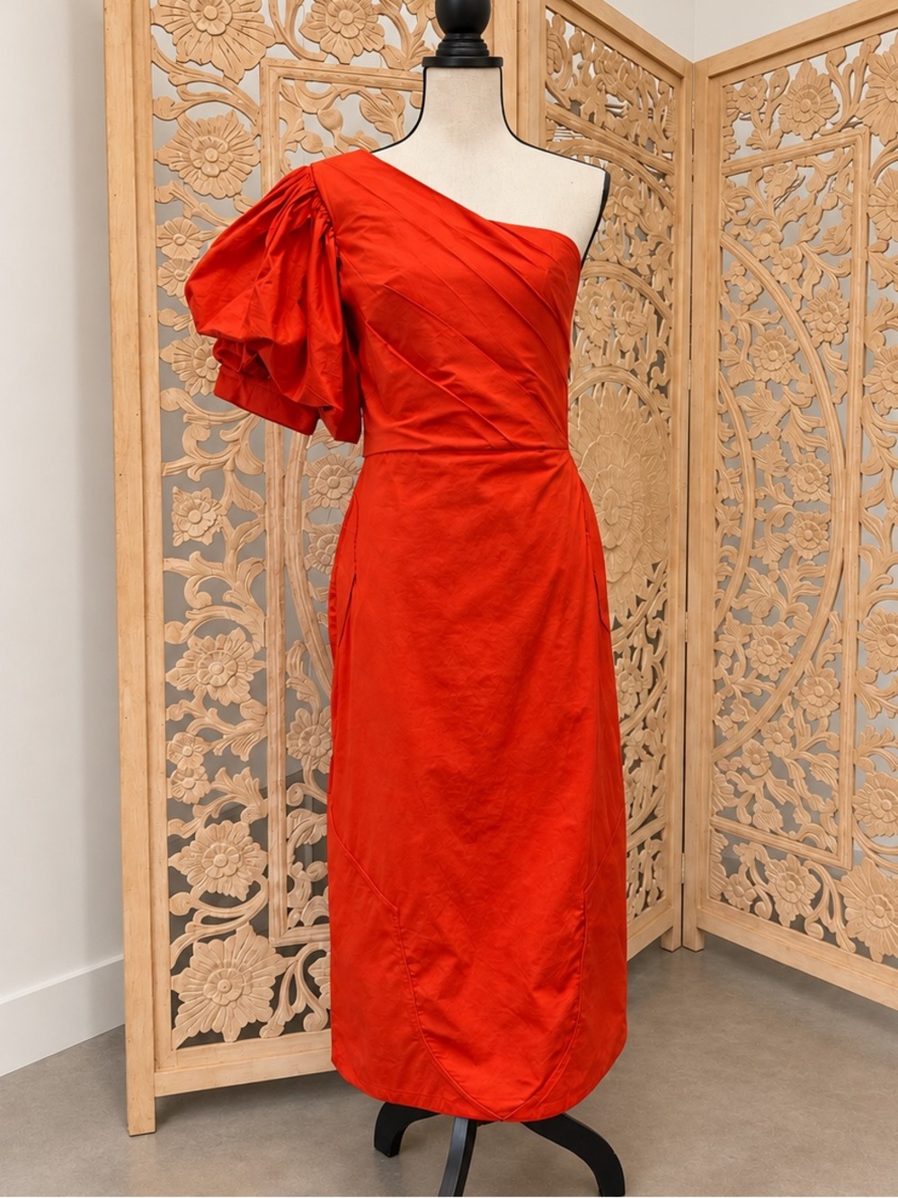 JOHANNA ORTIZ TIGER LILY ONE-SHOULDER DRESS — RED — SIZE 6